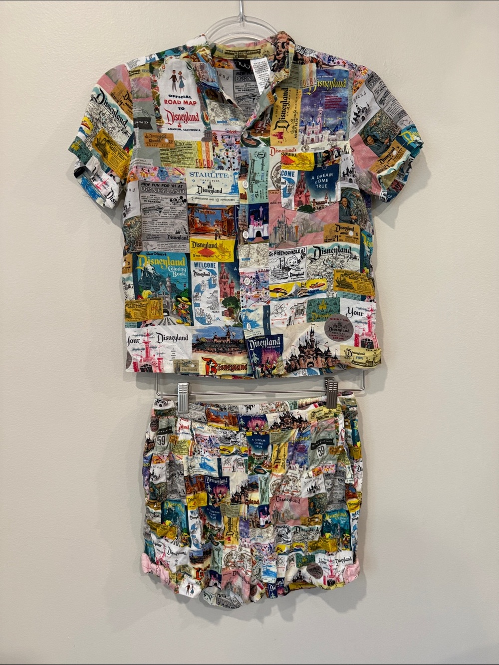 Disneyland Disney Parks Multicolor Vintage Park Collage Crop Shirt & Shorts Set